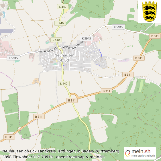 Neuhausen ob Eck Landkreis Tuttlingen Lageplan © Openstreetmap Contributors Neuhausen ob Eck Landstadt Lageplan